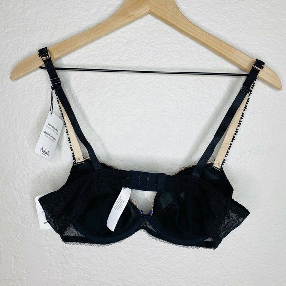 Aubade Paris Joyau Eternel Plunge Push Up Bra 36A Black Padded Embroidery Paris - Picture 6 of 11